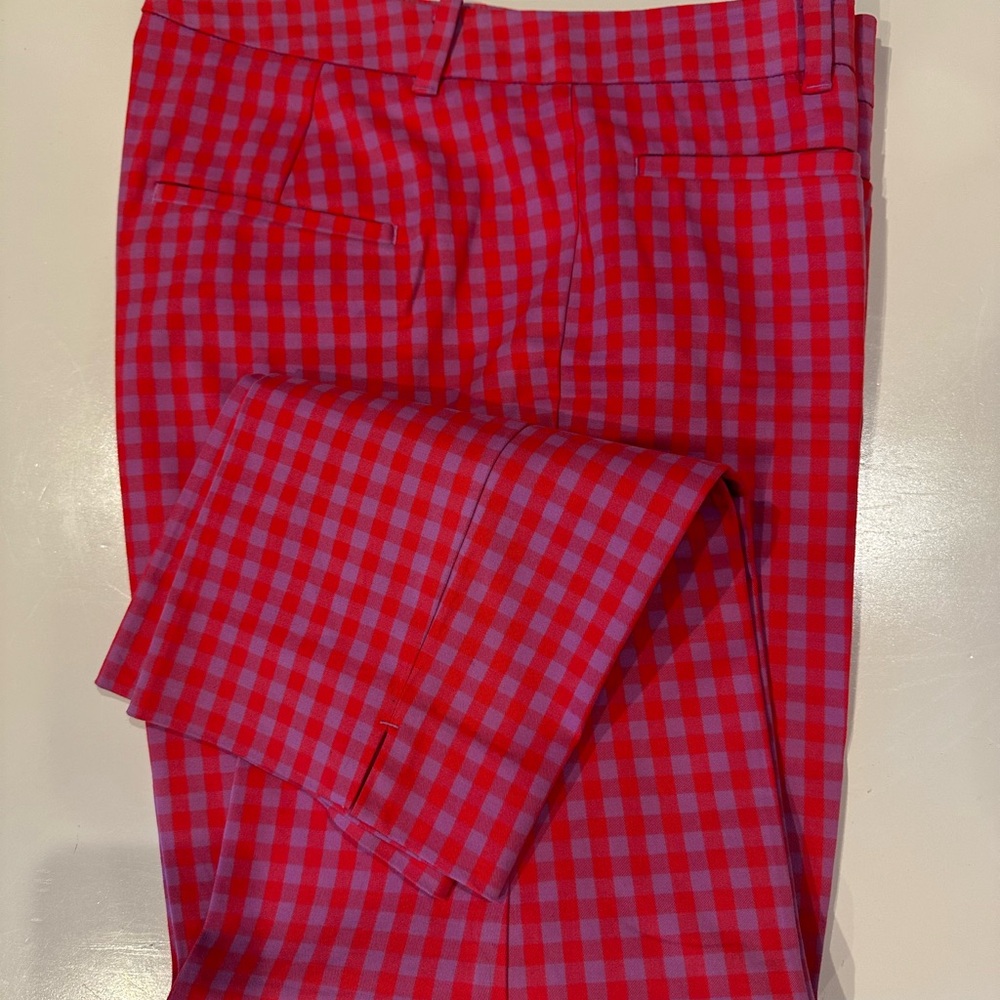 Ann Taylor Red and Purple Gingham Cropped Pants